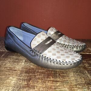 Robert Zur Petra Driving Shoe Loafer Womens 7 Bronze Woven Metallic Leather Flat